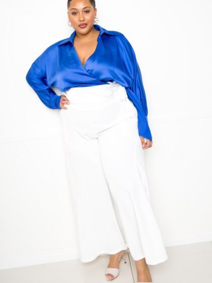 Satin Long Sleeve Tie Waist Wrap Top
