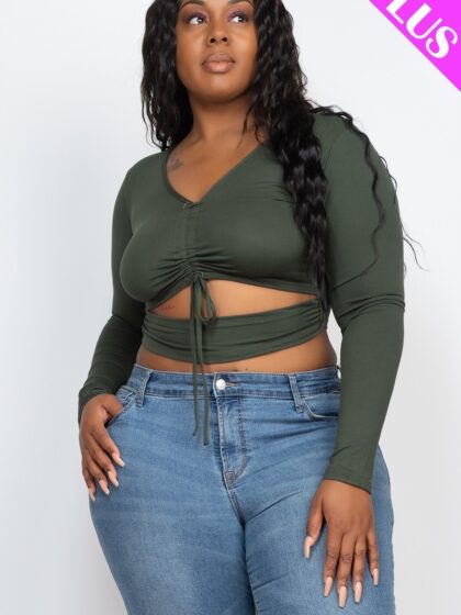 Plus Size Drawstring Ruched Cutout Crop Top