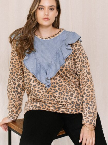Contrast Washed Denim Top