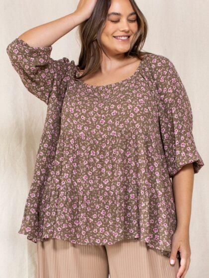 Tiny Floral Printed Square Neckline Top