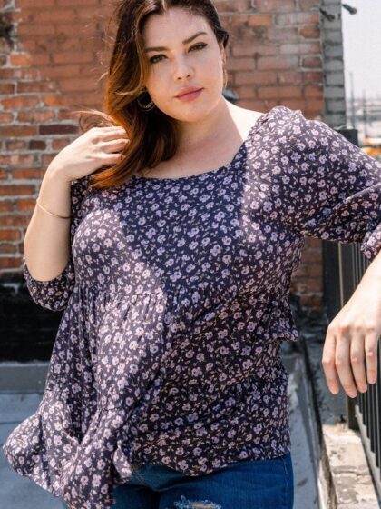 Tiny Floral Printed Square Neckline Top