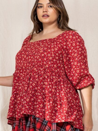 Tiny Floral Printed Square Neckline Top
