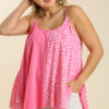 Linen Blend Mixed Animal Print Adjustable Spaghetti Strap Top