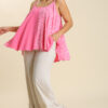 Linen Blend Mixed Animal Print Adjustable Spaghetti Strap Top - Image 2
