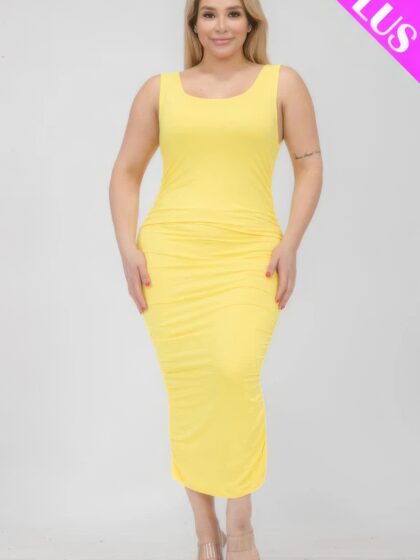 Plus Size Square Neck Ruched Bodycon Midi Dress